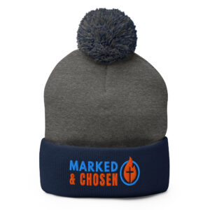 Marked & Chosen Pom Pom Beanie in Dark Heather Grey and Navy